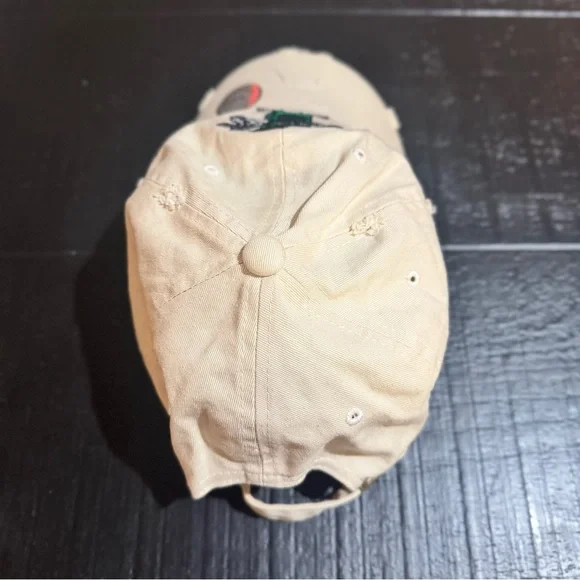 Mu-ka Beige Distressed Dad Hat Cartoon Money Character Embroidery Streetwear Y2K - Picture 7 of 7